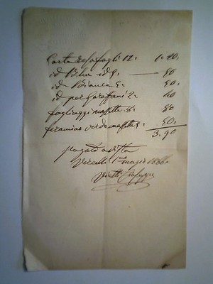 Receipt ''GIUSEPPE VIETTI SHOPKEEPER UPHOLSTEZZIERE VERCELLI'' late 1800s