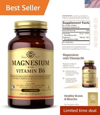 High-Potency Magnesium with Vitamin B6 - 250 Tablets for Bone & Energy Support