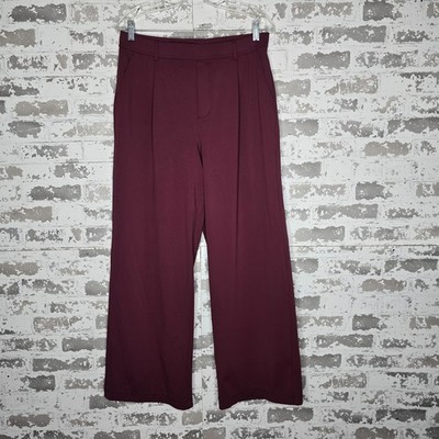 Halara Pants Womens L Flex DayStretch High Waisted Pocket Wide Leg Work Maroon