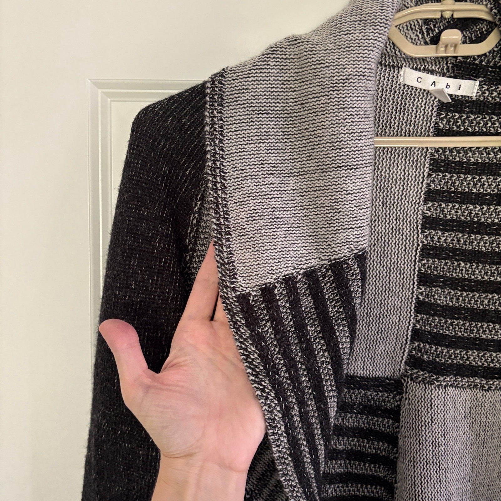 CAbi Wool Blend Patchwork Circle Open Cardigan Sw… - image 4