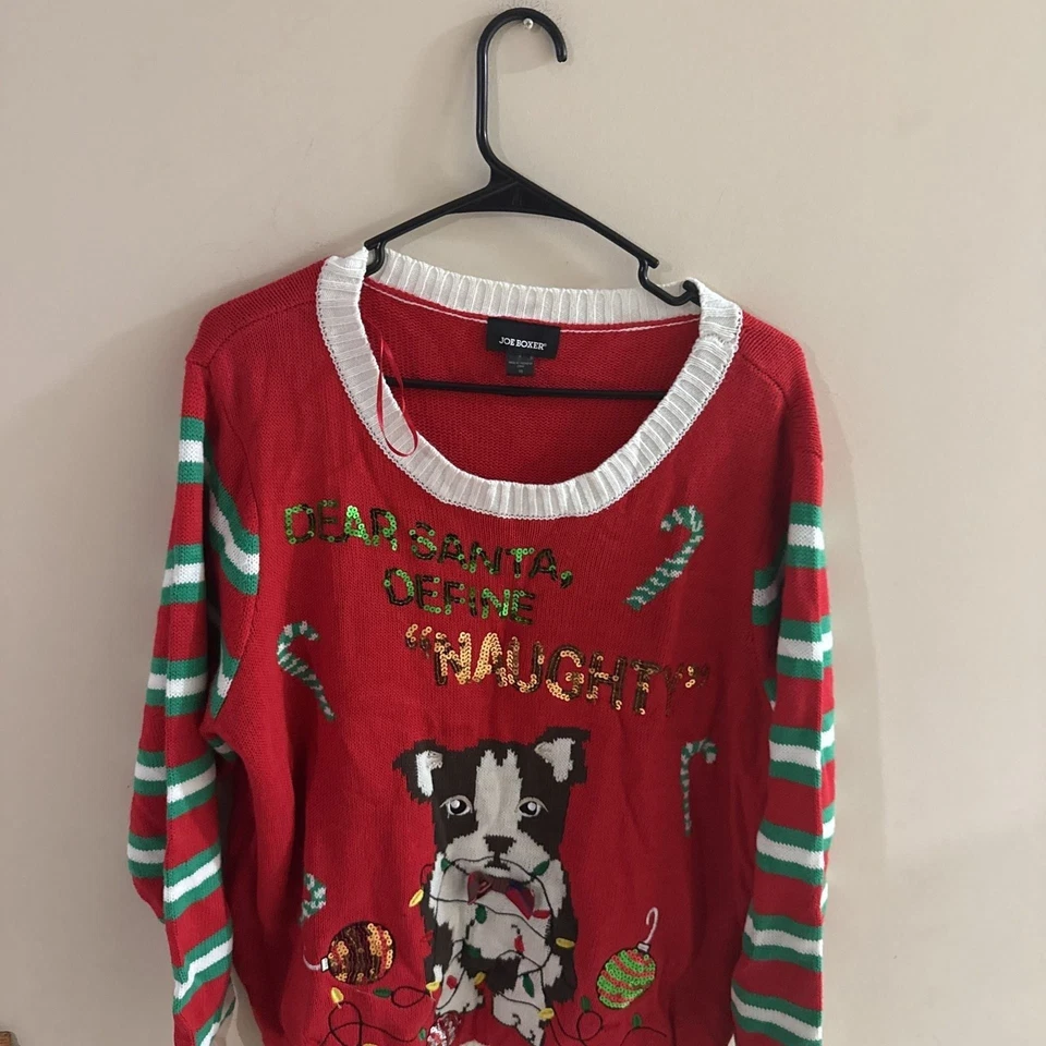 Suéter Joe Boxer Rojo Querido Santa Navidad con Boston Terrier, Para Mujer 1X Foto 2 de 4