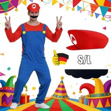 Herren Kostüm Super Klempner Mario und Luigi mit Mütze S L Fasching Karneval