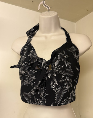 Killstar Black/Gray Floral Halter Bralette Swim Top Women s Regular Size L
