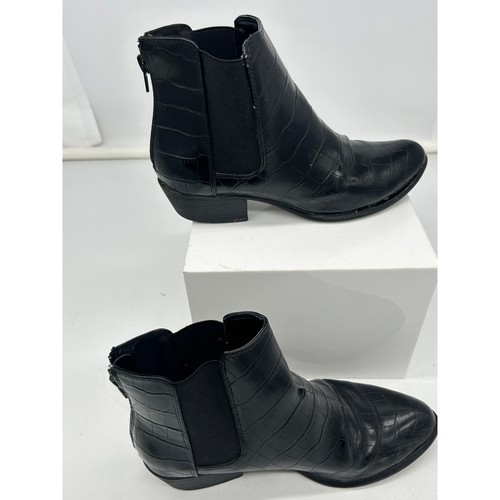 ESPRIT Women's Black Croc Tylee Dressy Block Heel Booties Size 6.5