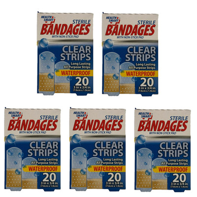 Lot 5 Boxes Clear WATERPROOF Bandages First Aid 100 Count nonstick pad 3'' Band