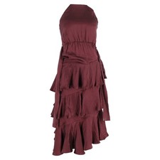 Zimmermann Ruffled Midi Halter Neck Dress In Silk Women Burgundy Size 4