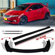 For Honda Civic FN2 Glossy Front Bumper Splitter Lip + Strut Rods + Side Skirts