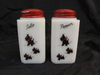 Vintage McKEE TIPP SCOTTIE Scotty DOG MILK GLASS SALT & PEPPER SHAKERS