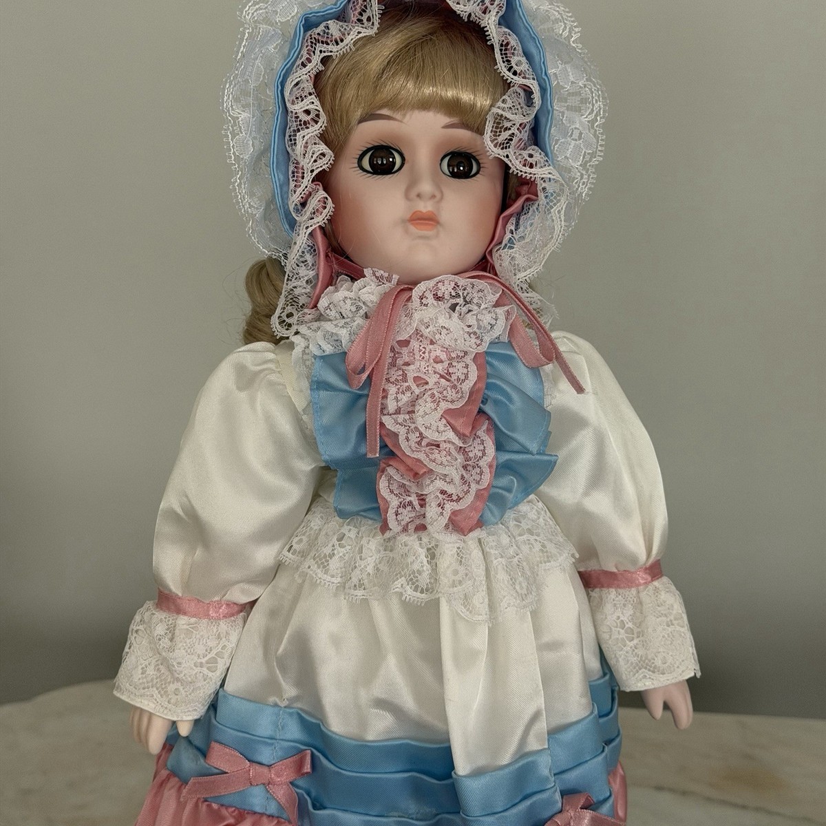 Vintage 80s Porcelain Doll Blonde Cute Vintage Porcelain Doll Pink