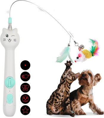 Cat Toys for Indoor Cats Retractable Cat Wand, with Feather & Mice, 3-In-1