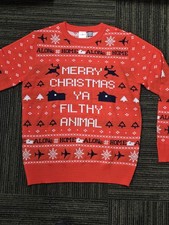 HOME ALONE MOVIE UGLY CHRISTMAS SWEATER MENS MEDIUM RED YA FILTHY ANIMAL MERRY