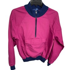 Powdershirt Kid's Jacket 11/12 Fuschia Navy Large Front Pocket Quarter Zip Used