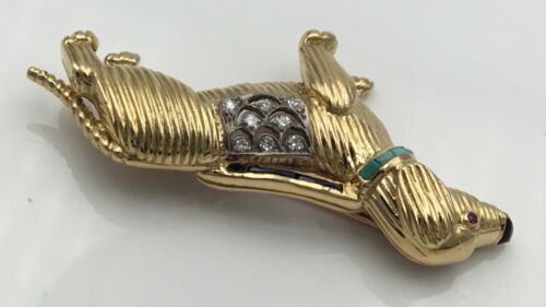 Colgante Pin Vintage Dachshund Oro Amarillo 18K Diamante Dachshund Perro Pieza Estate - Imagen 3 de 7