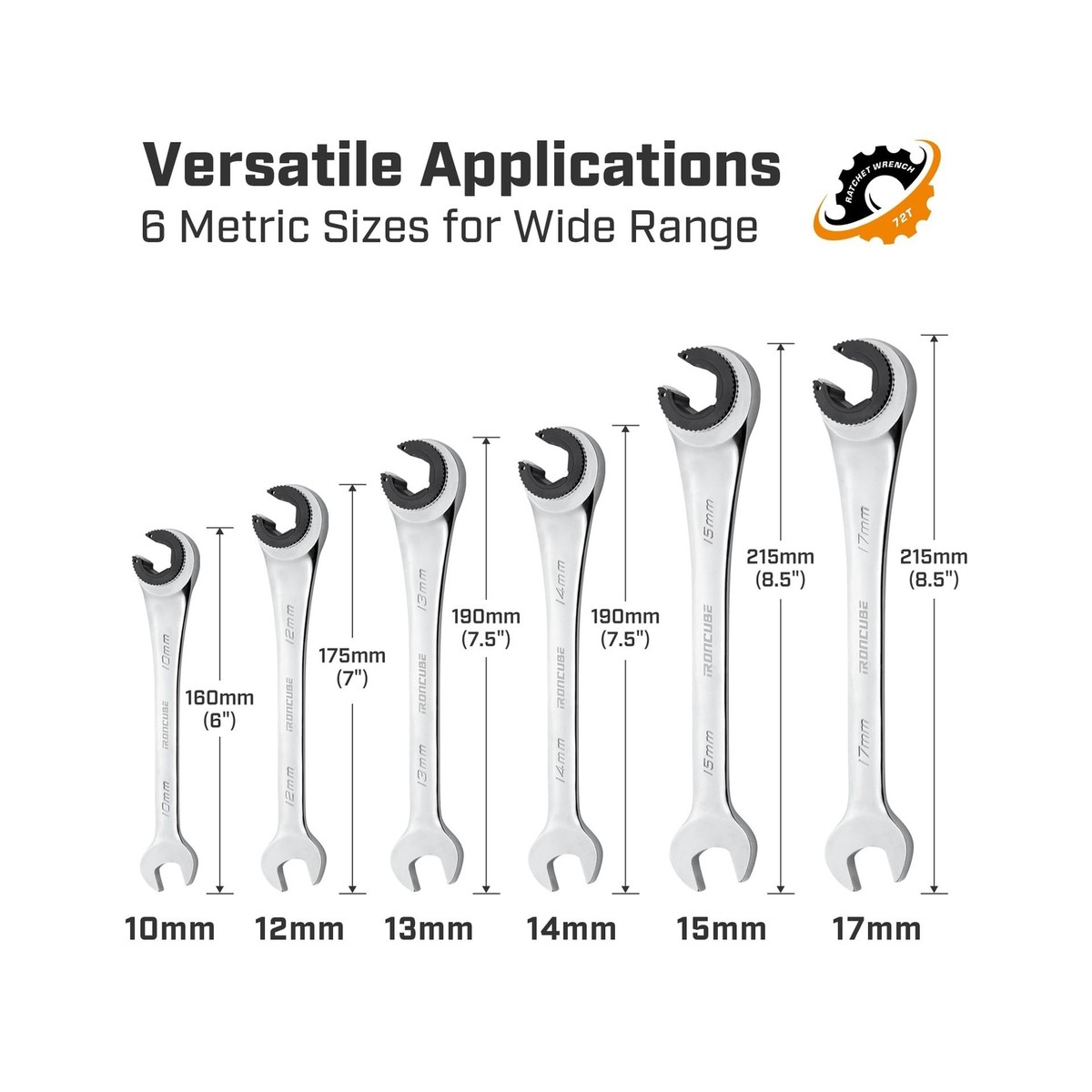 Brake Line Wrench Set: Metric 10-17mm - Ratcheting Open-end for