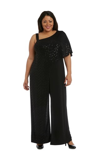 Plus size Women Asymmetric Jumpsuit Sequined Overlay Jumpsuit - Picture 21 of 22
