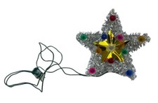 Vintage GE Multi Color Lights Star Silver Tinsel 5 Point Tree Topper Working