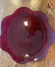 Annieglass Cranberry Rare 13" Scalloped Platter Tray Server Signed Vintage Red