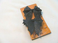 NEW SET OF 2 GIRL'S BLACK GLITTER BAT WINGS HAIR CLIPS
