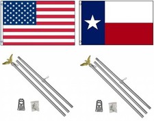 3x5 USA American State of Texas Flag 2 Aluminum Pole Kit Sets 3'x5'