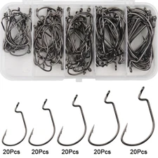 100Pcs EWG Offset Worm Hook Wide Gap Bait Jig Soft Plastic Bass Fishing Hooks