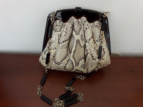 POCHETTE BORSA vero Rettile PITONE e Lucite COLOMBETTI Milano con catenella  | eBay