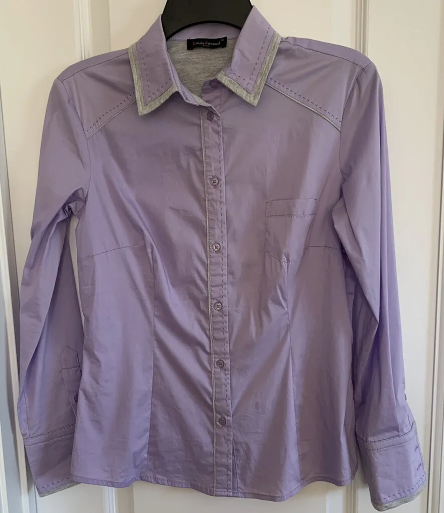 Louis Feraud Paris Youth Size 32 Purple Shirt Gray Jersey Trim Streetwear  Casual