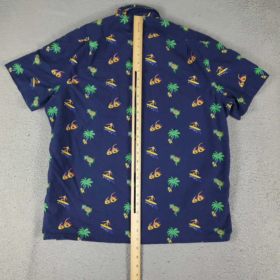 Ralph Lauren 男式衬衫大号蓝色热带鱼印花纽扣短袖 * — 第 4/4 张图片