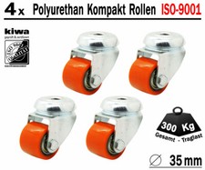Polyurethan Schwerlast Rückenloch Lenk Rollen 4 x Ø 35mm Traglast 400 Kg / Le-Le