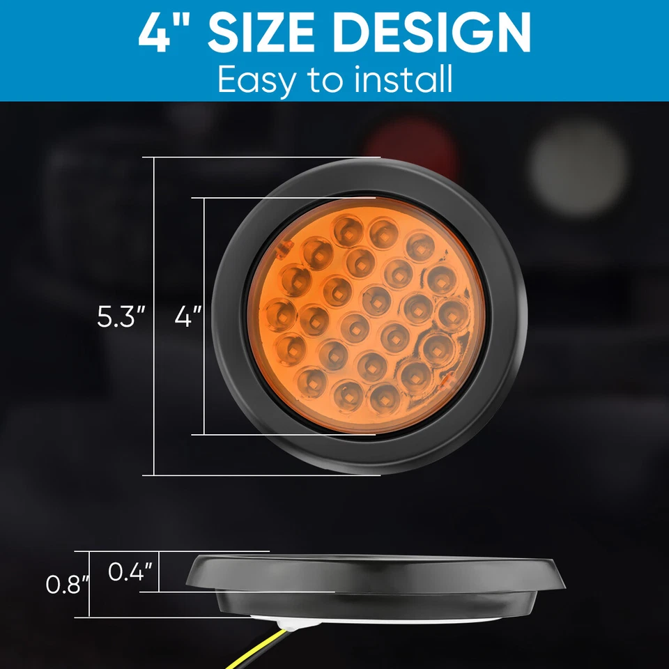 Luz de freno trasera redonda LED amarilla ámbar 10x 24 LED 4" pulgadas remolque camión parada giro Foto 2 de 4