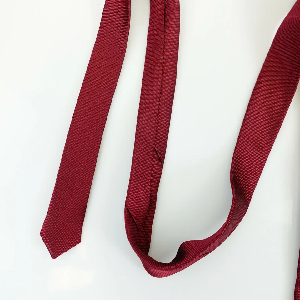 Umo Lorenzo Corbata Cuello Para Hombres Vino Tinto Granadina Sólida Traje Formal Boda Estrecho Foto 4 de 4