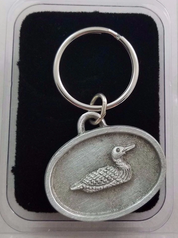 Loon Duck Bird Pewter Keyring Keychain FOB Maine Souvenir Lake Metal Car Keys
