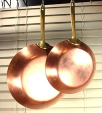 Paul Revere Ware USA Solid Copper Pot Set of 2 8 10 Skillet Fry Pan Signature #2