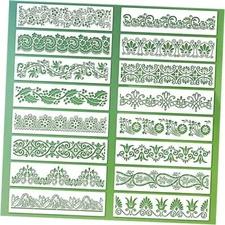 Ctosree 16 Pcs Flower Border Stencil Flower Stencil Template Reusable DIY Art 