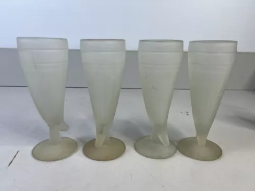 Vintage Tiara Satin Indiana Glass Horn Beer Mug White Frosted Glass Set, 4 Count