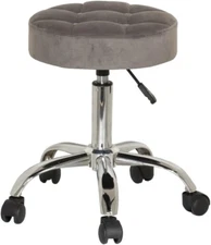 Nora Metal Adjustable Backless Vanity/Office Stool, Chrome with Chrome with Gray