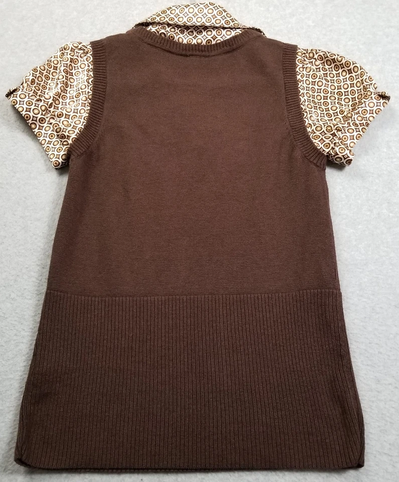 Suéter AGB Para Mujer Pequeño Marrón Blanco Geométrico Mangas Cortas Tejido Carrera Preppy Foto 4 de 4