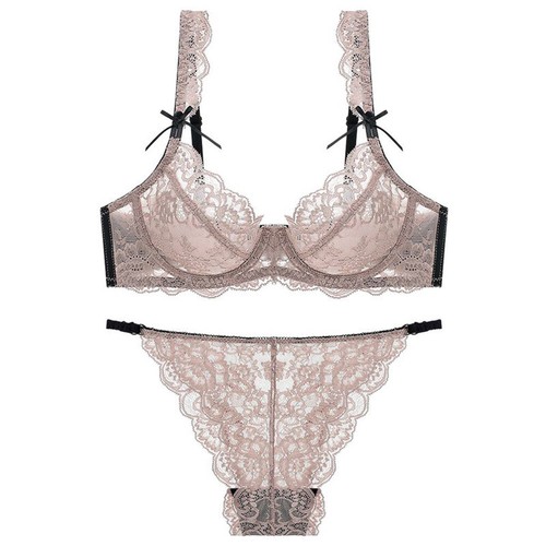 Men's Bras Set Lace Sissy Sexy Lingerie Suit Non-padded Bowknot Brassiere Briefs - Picture 5 of 19