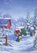 Snow Covered John Deere Tractor LPG Greetings Christmas Card