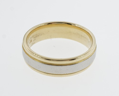 DIANA 18K YELLOW GOLD & PLATINUM 6MM WEDDING BAND SIZE 7 3/4 2TONE VINTAGE MENS - Picture 9 of 10