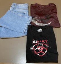 3 PCS Cat Jack Boys Jeans Sz 14 Relaxed Straight Fit Ariat DSG T-Shirts EUC