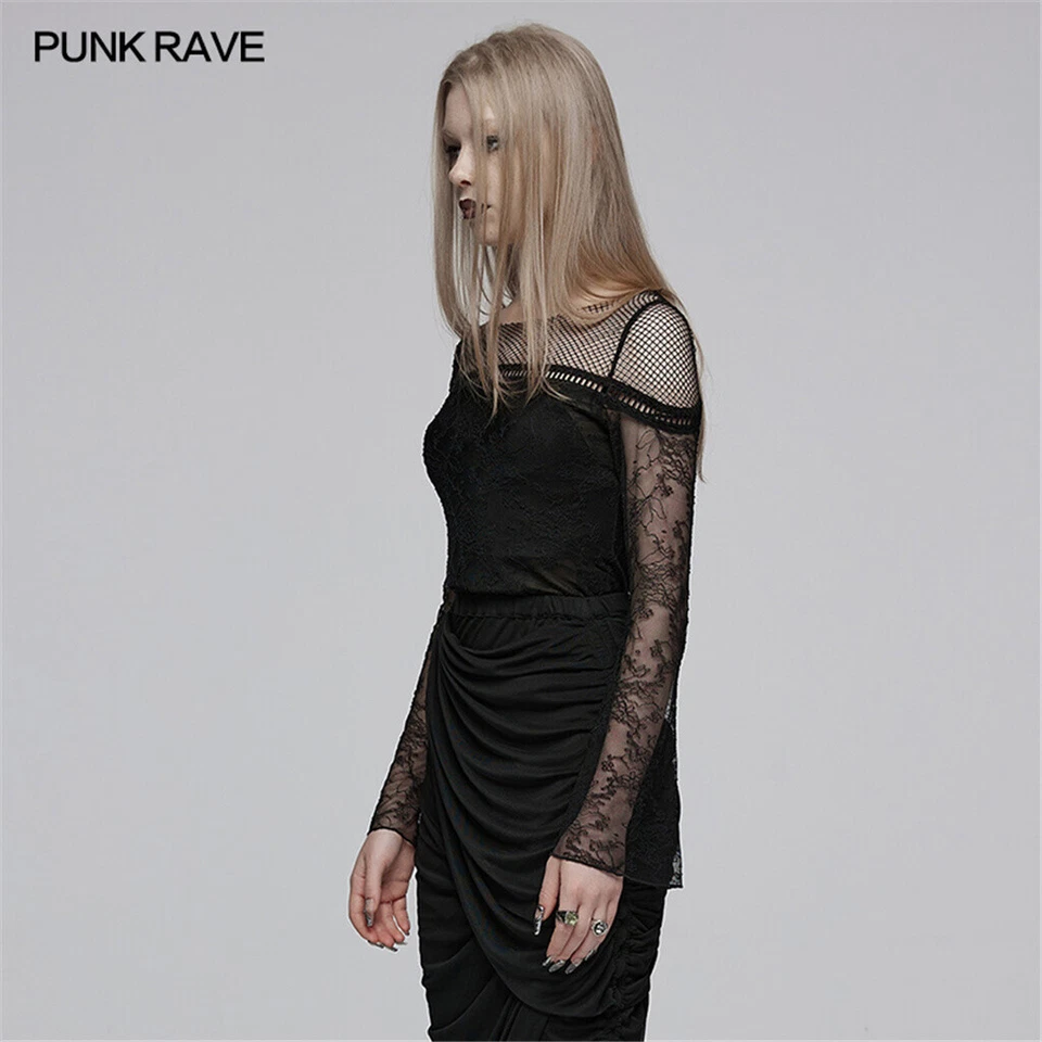 Punk Rave Mujeres Negro Gótico Encaje Malla Ajustado Calce Ajustado Informal Prendas para el torso Foto 3 de 4