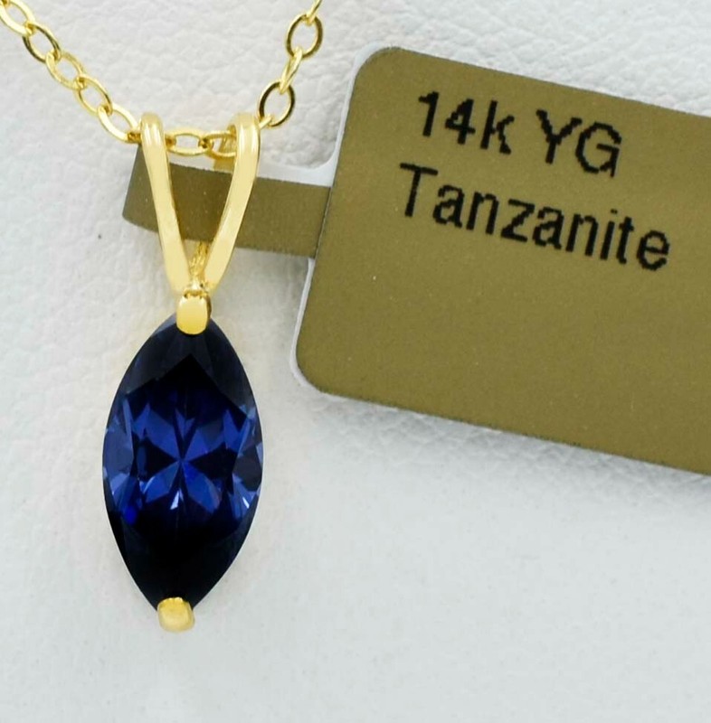 AAA TANZANITE 1.64 Cts PENDANT 14K YELLOW GOLD - MADE IN USA - New With Tag