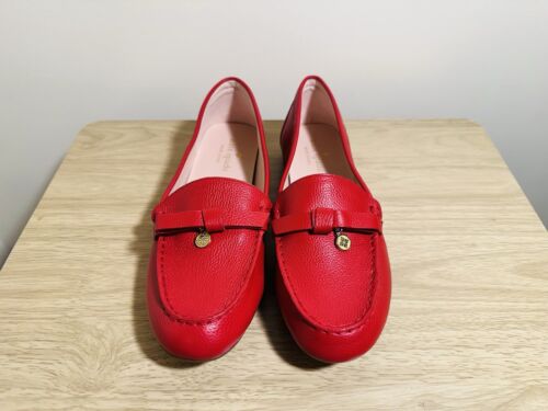 Kate Spade NY Carmen slip on leather bow loafer shoes red NWOB size 8.5