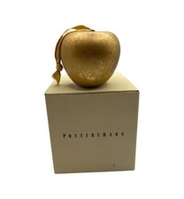 Pottery Barn Goldtone Apple Ornament With Box Satin Ribbon Christmas Tree