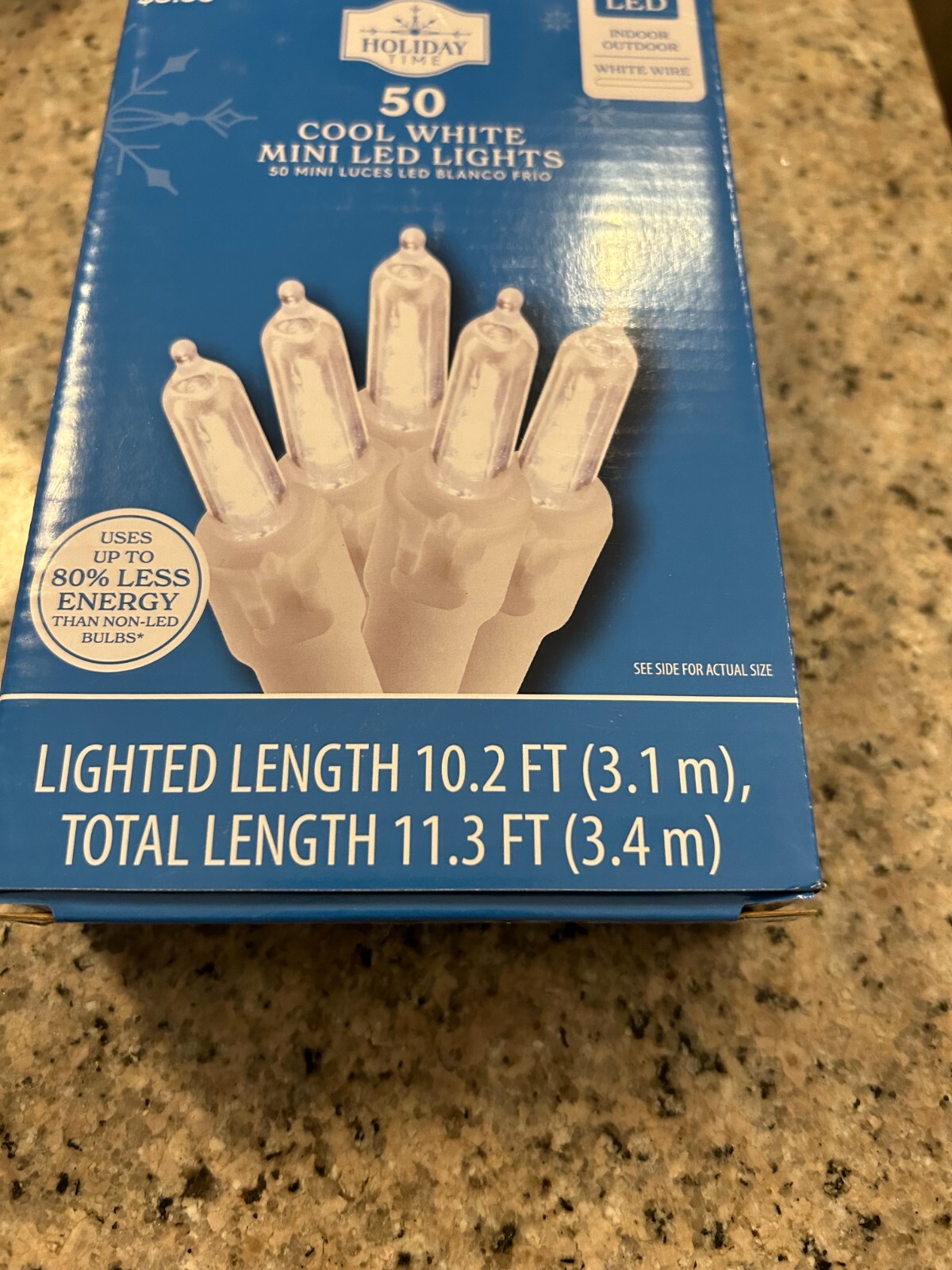 Holiday Time 50 LED Cool White Mini Lights with White Wire 11 ft Indoor