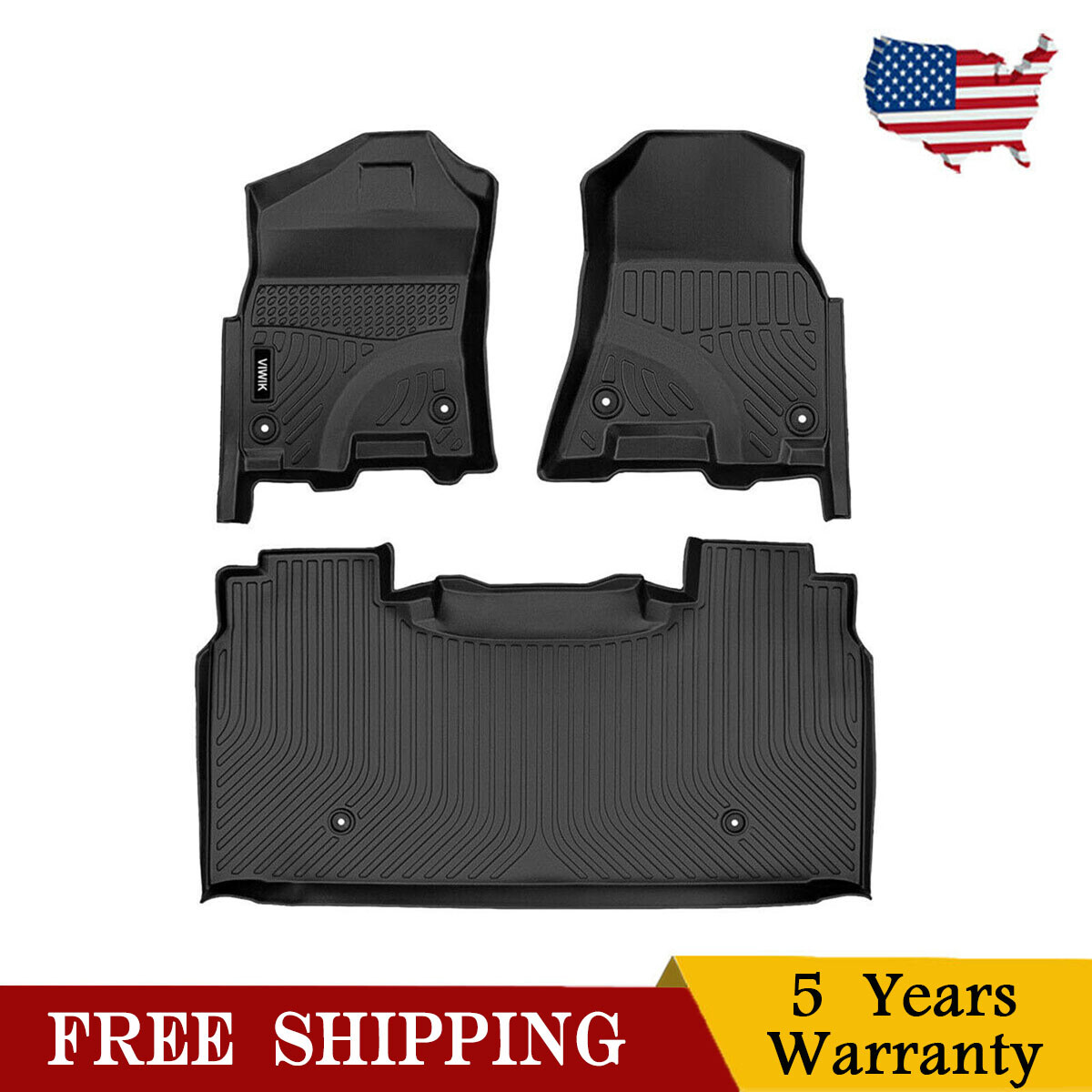 Floor Mats For Dodge Ram 1500 Crew Cab 2019-2024 Rubber 3D Liner Protection