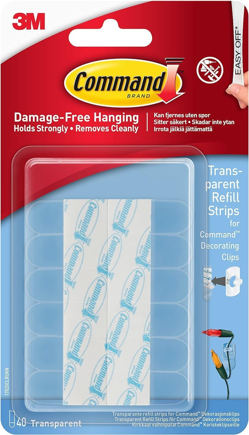 Command Mini Clear Refill Strips for Command Decorating Clips - 40 Adhesive Stri
