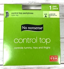 No Nonsense Size A Control Top Pantyhose Nylon Leg 1 Pair Tan Medium 041