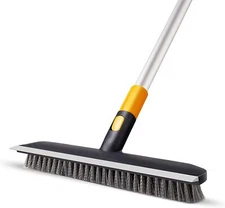 Floor Scrub Brush 2 in 1 Scrape&brush Push Broom Stiff Bristle 37"-51" Handle