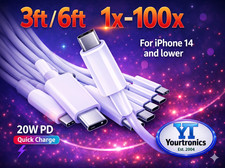 100x PD USB-C 8-Pin Fast Charge Cables Volume B2B Bulk Wholesale Clearance Lot